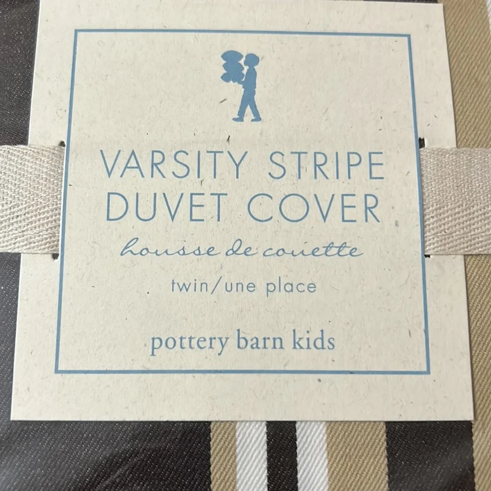 Pottery Barn Kids Varsity Stripe Duvet Cover Twin NEW Brown Tan Cotton Masculine